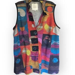 John Mark Decorative patterned button up vest, side pockets, Sz L